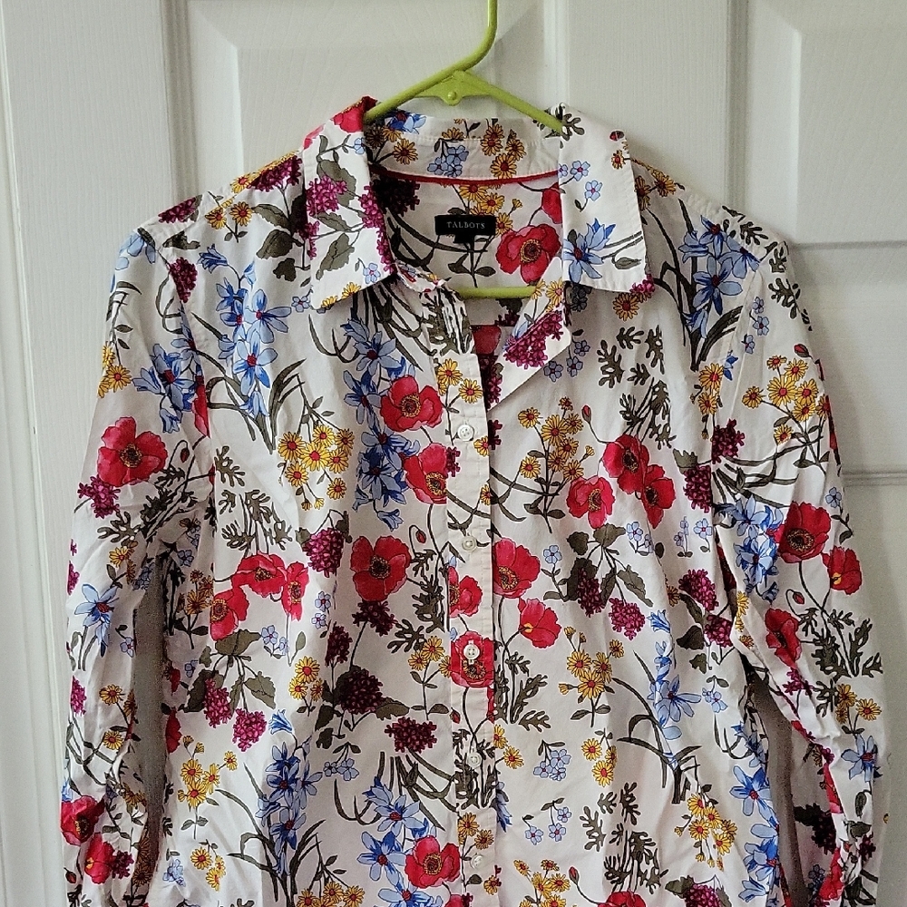Talbots Red and Yellow Long Sleeve Button Down Shirt